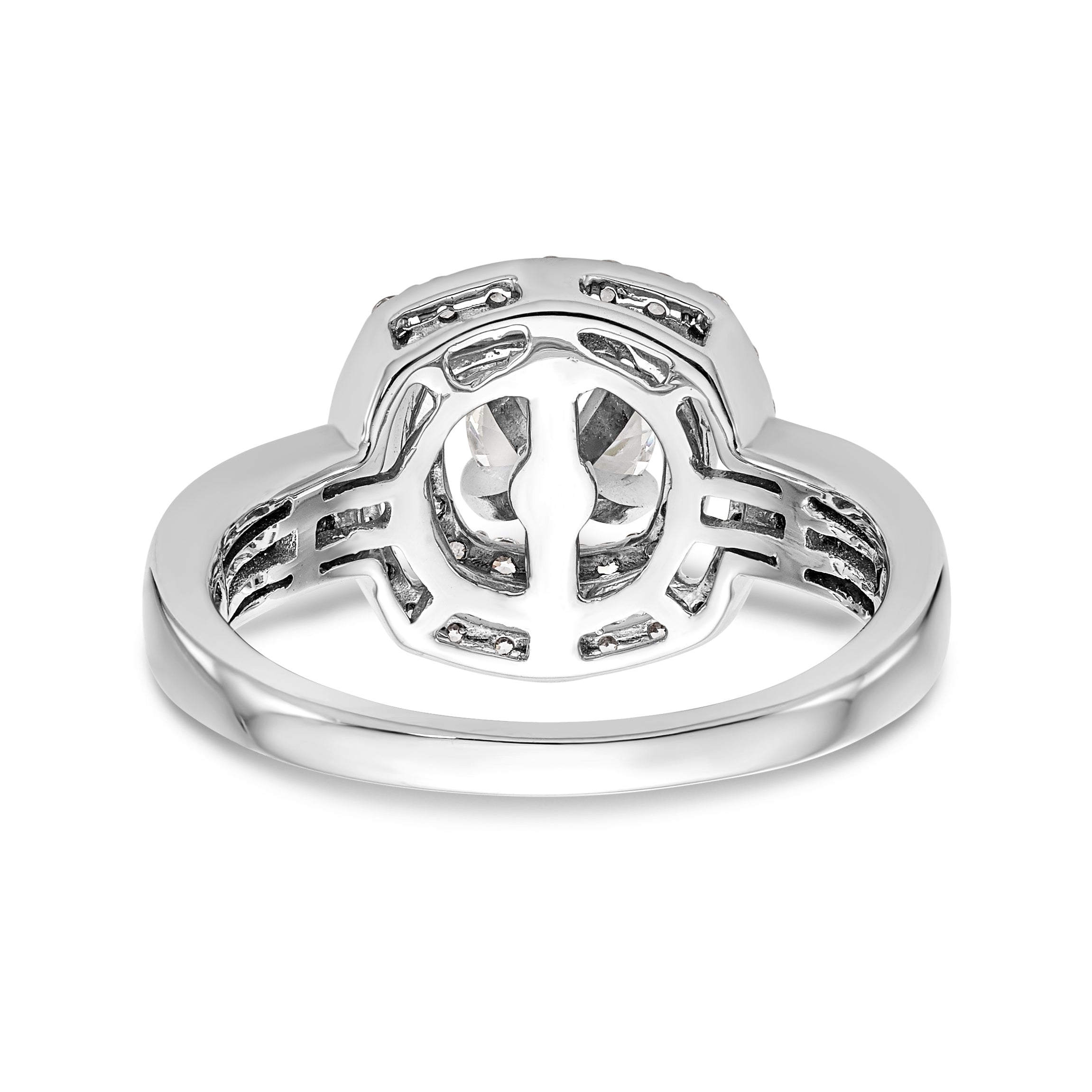 14k Peg Set Simulated Diamond Double Cushion Halo Engagement Ring