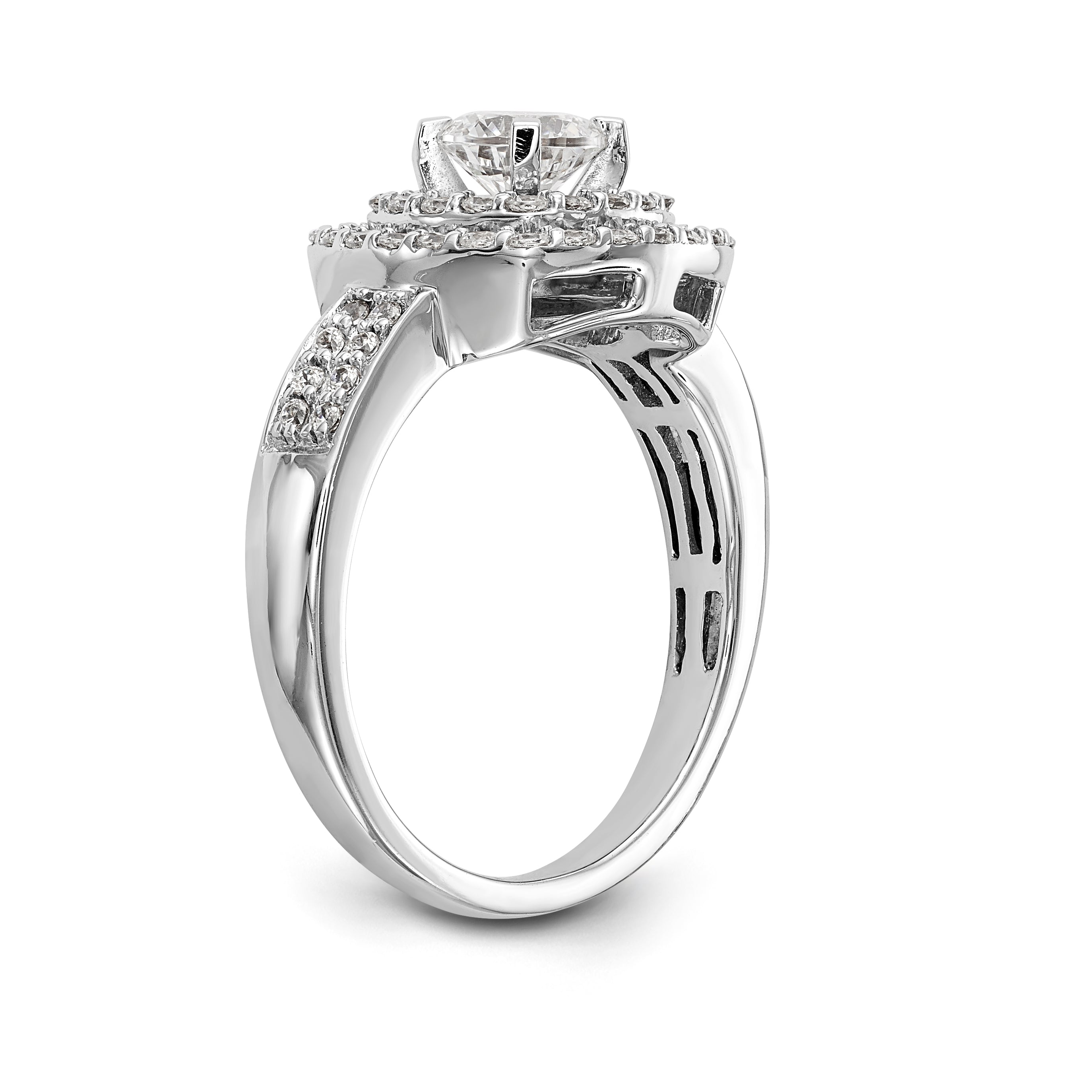 14k Peg Set Simulated Diamond Double Cushion Halo Engagement Ring