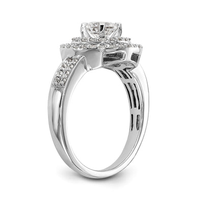 14k Peg Set Simulated Diamond Double Cushion Halo Engagement Ring