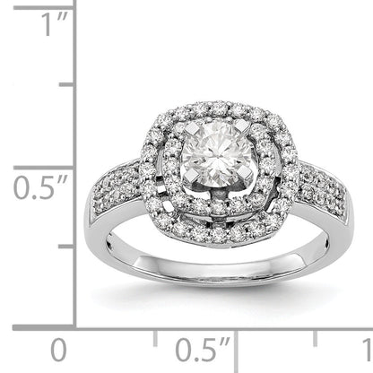 14k Peg Set Simulated Diamond Double Cushion Halo Engagement Ring