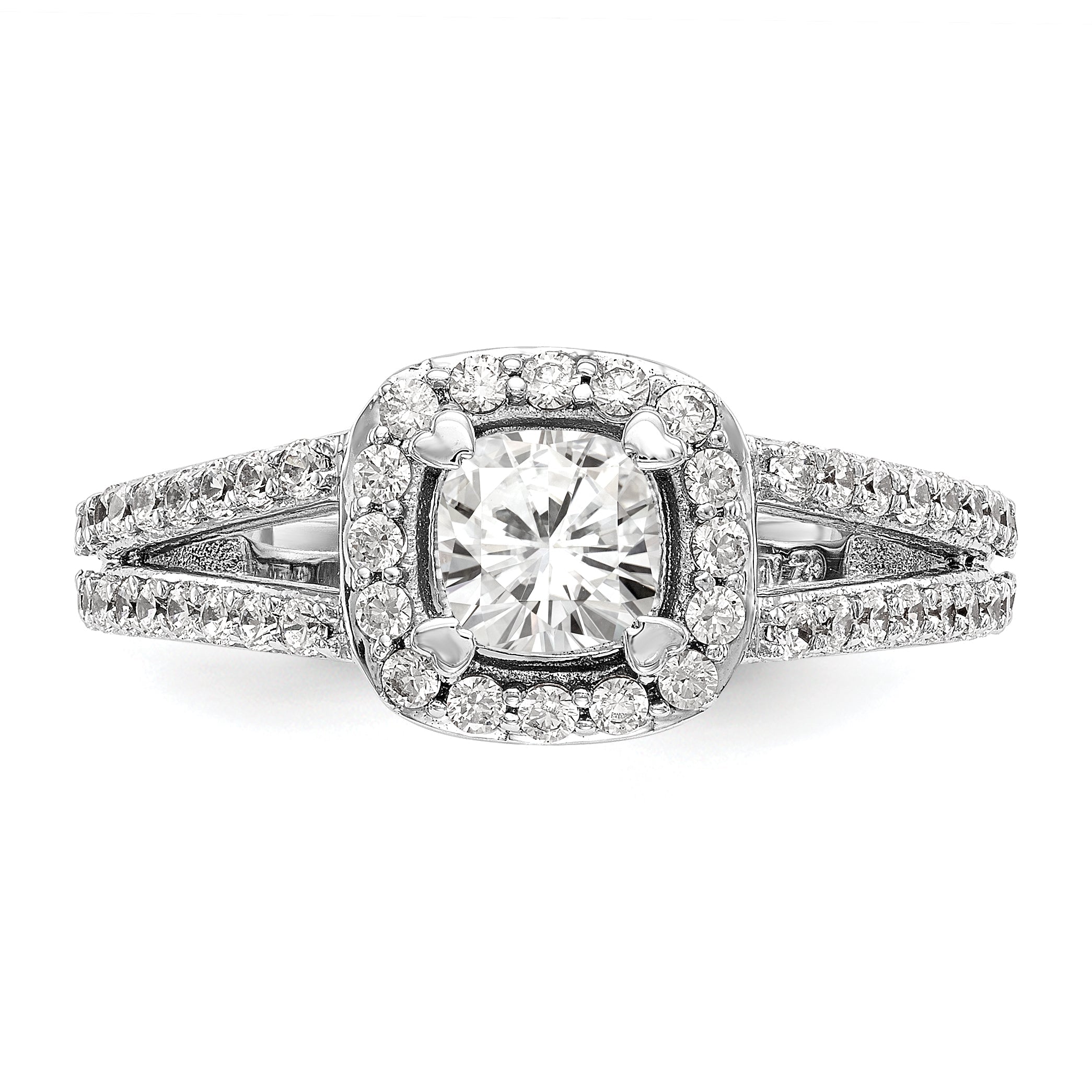 14K White Gold Diamond Cushion CZ Cushion Halo Engagement Ring