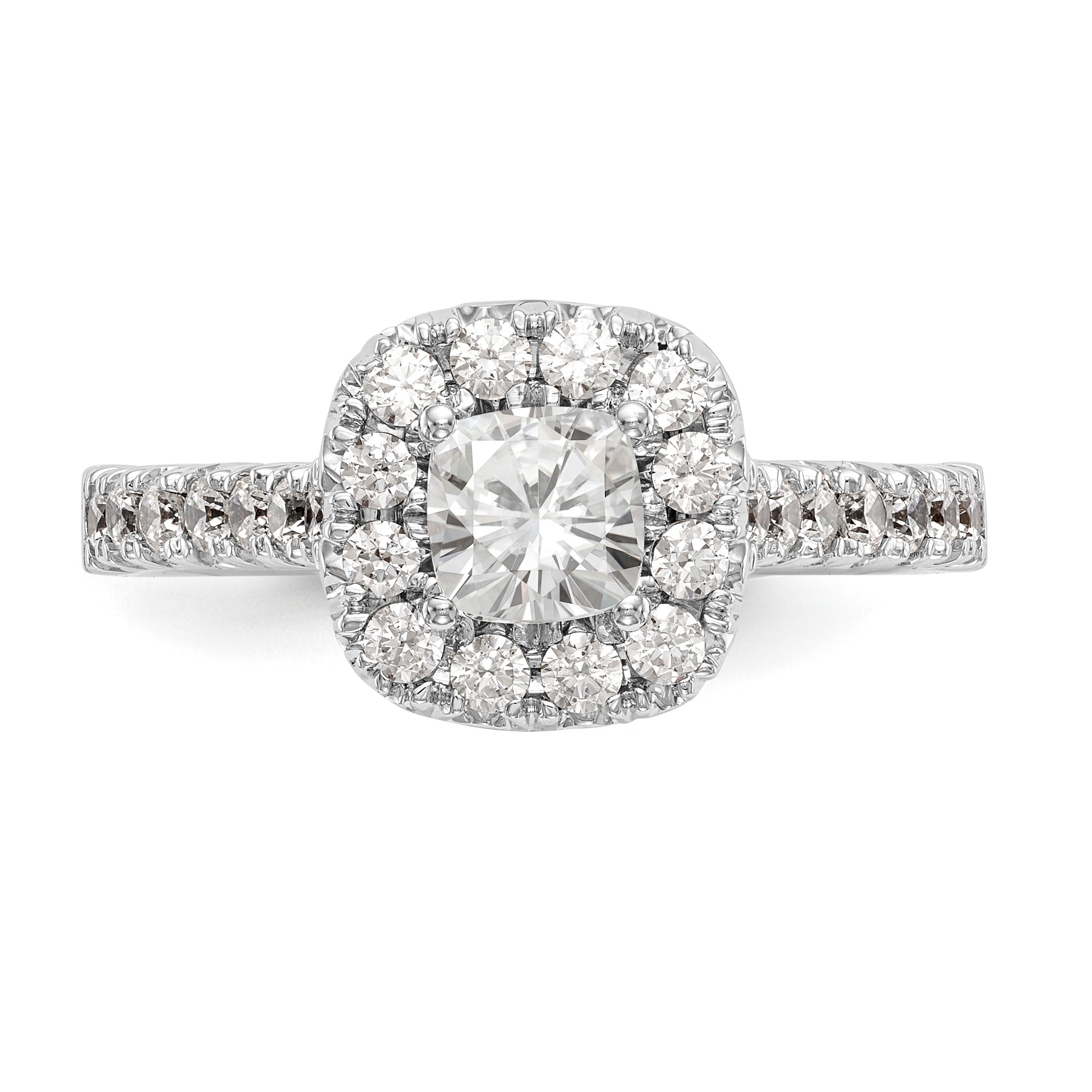 14K White Gold Diamond Cushion CZ Halo Engagement Ring