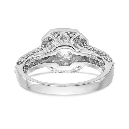 14K White Gold Diamond Cushion CZ Cushion Halo Engagement Ring