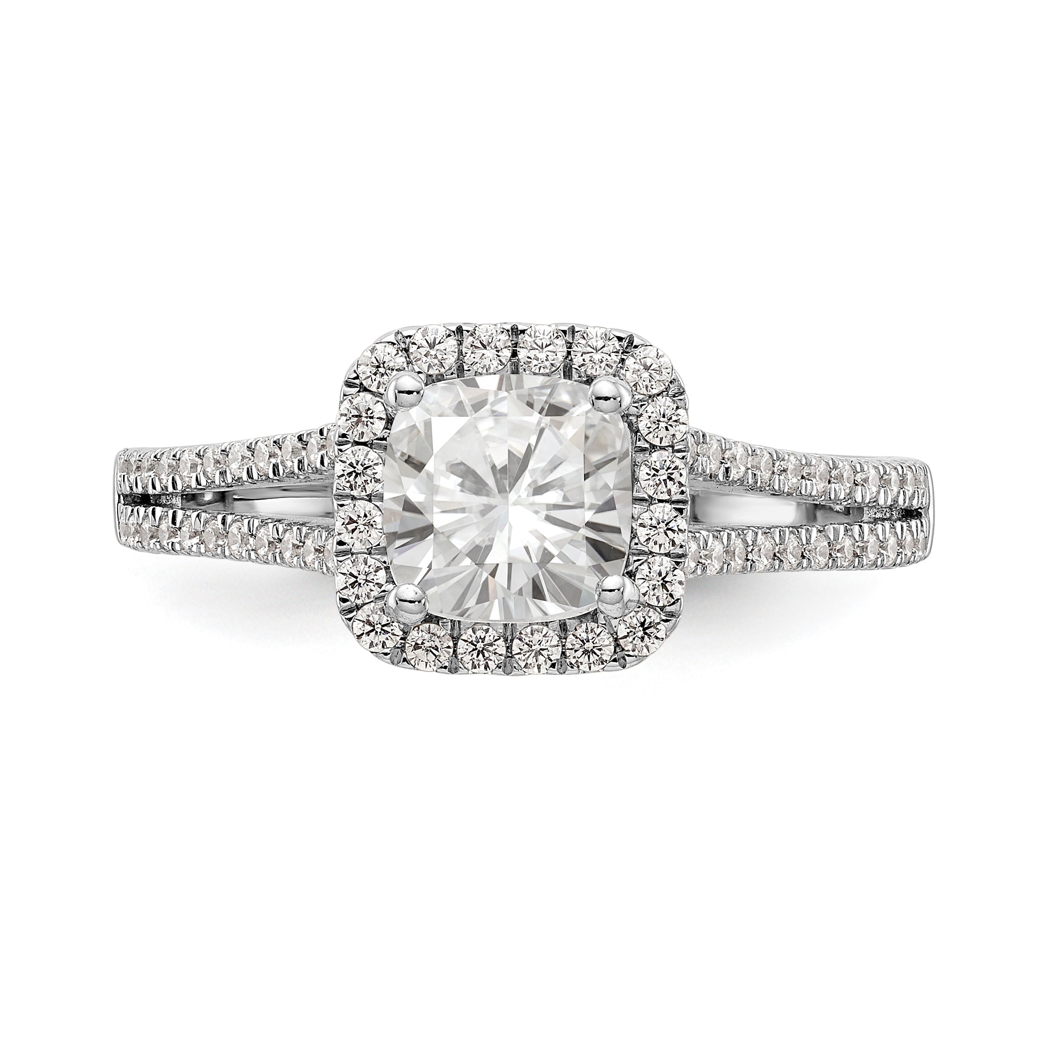 14K White Gold Diamond Cushion CZ Cushion Halo Engagement Ring