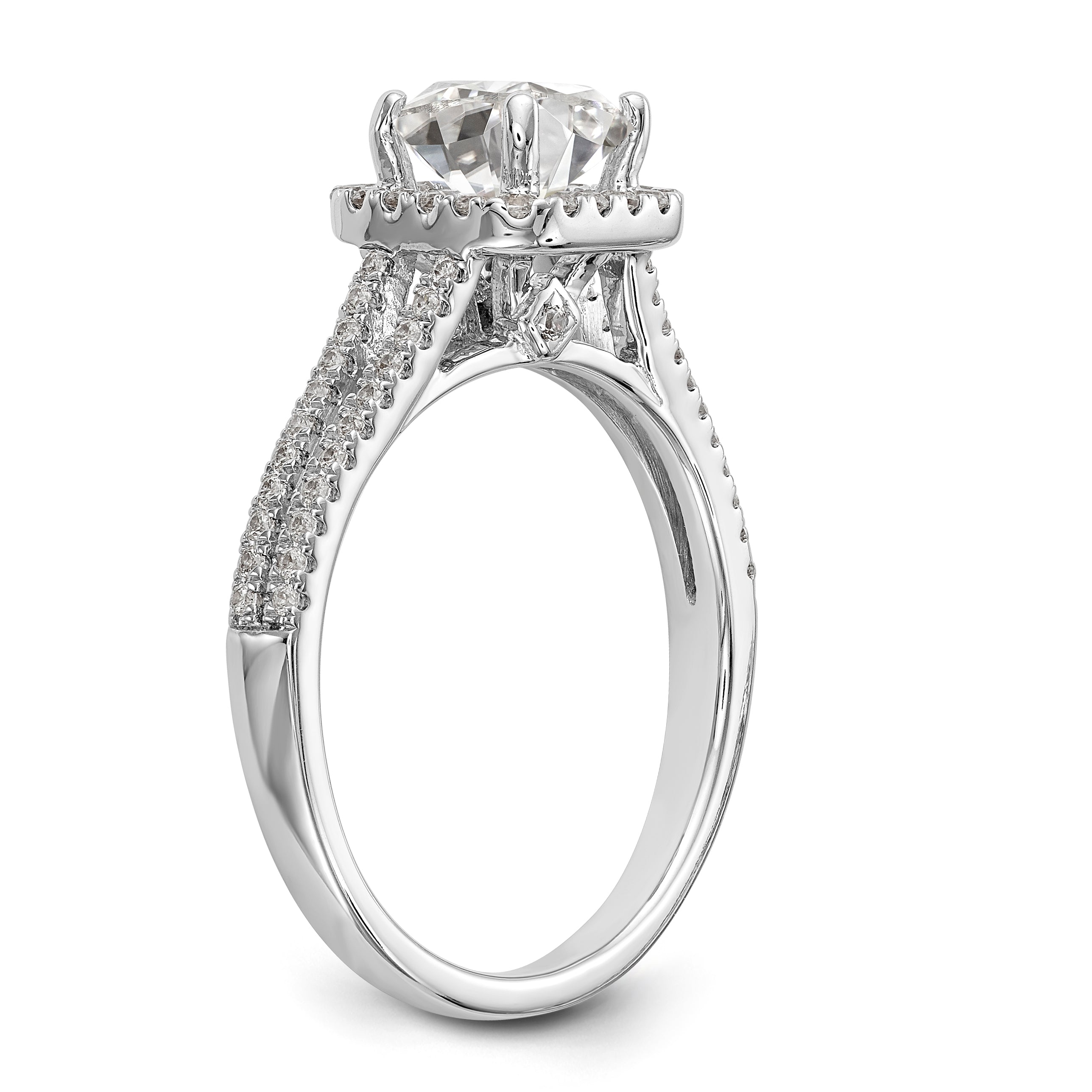 14K White Gold Diamond Cushion CZ Cushion Halo Engagement Ring