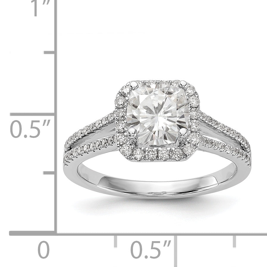 14K White Gold Diamond Cushion CZ Cushion Halo Engagement Ring