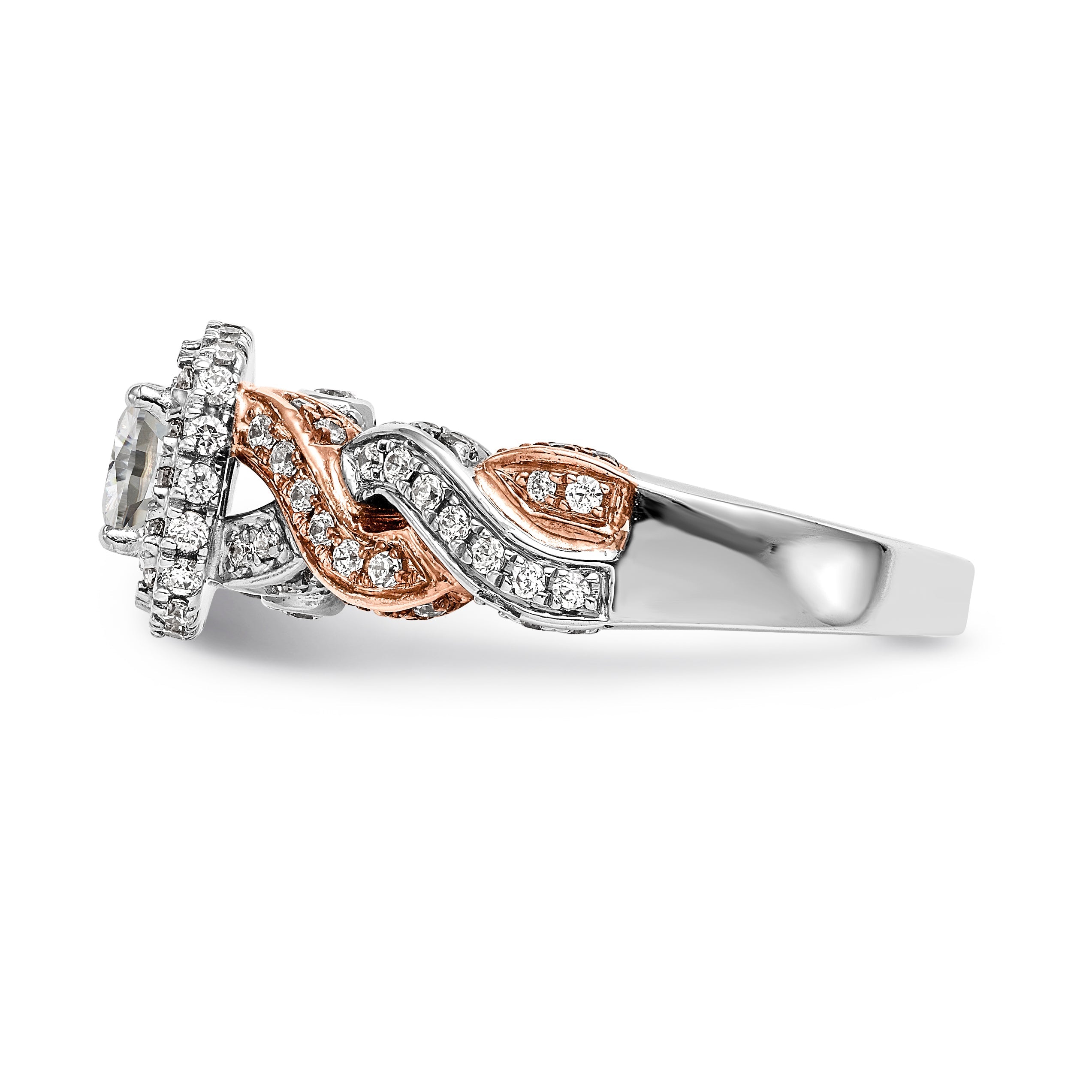 14K Rose/White Gold Diamond Cushion CZ Halo Engagement Ring