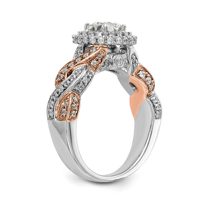 14K Rose/White Gold Diamond Cushion CZ Halo Engagement Ring