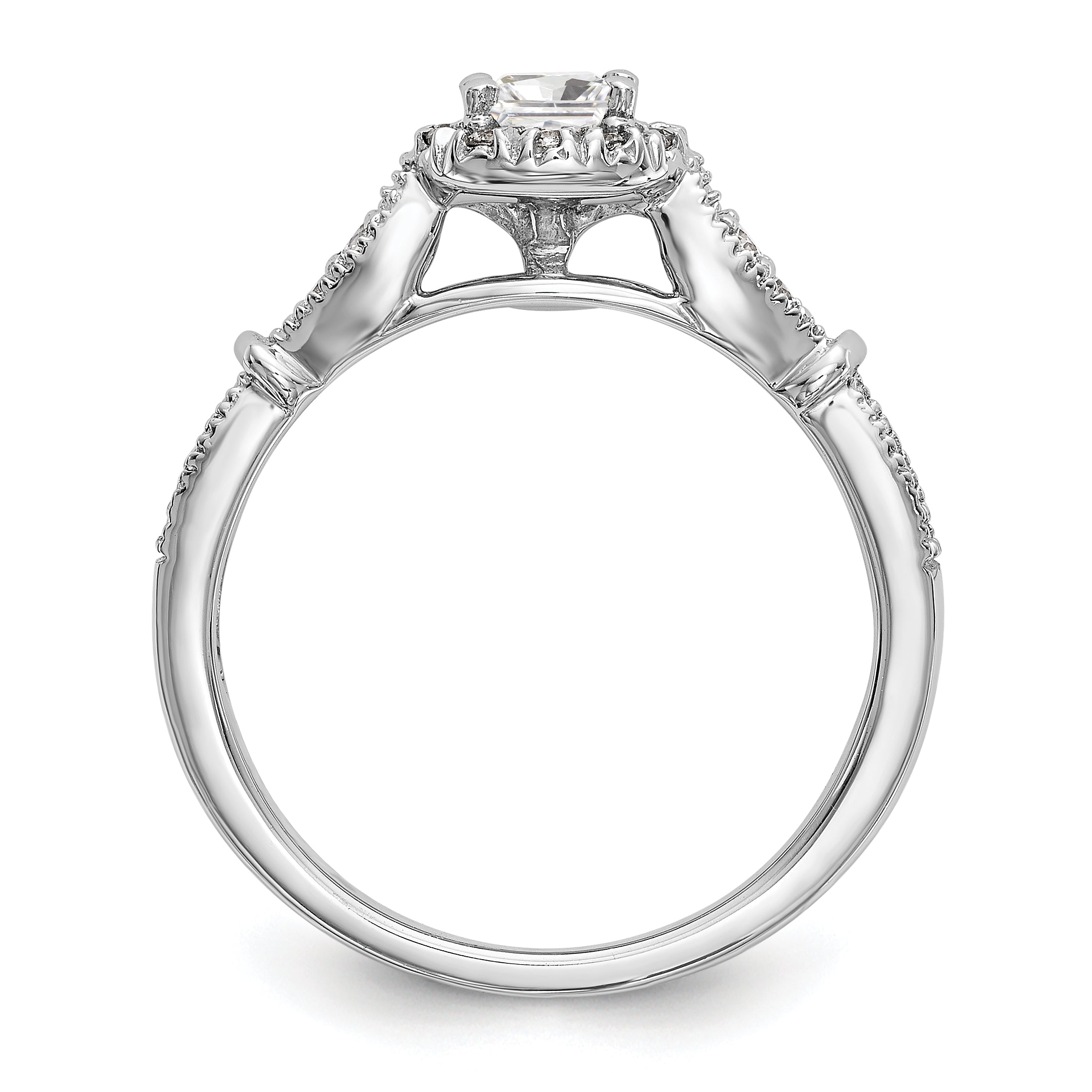 14K White Gold Diamond Cushion CZ Cushion Halo Engagement Ring