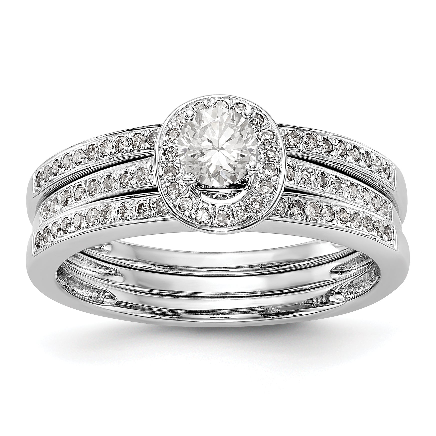 14K White Gold Diamond Oval CZ Oval Halo Engagement Ring