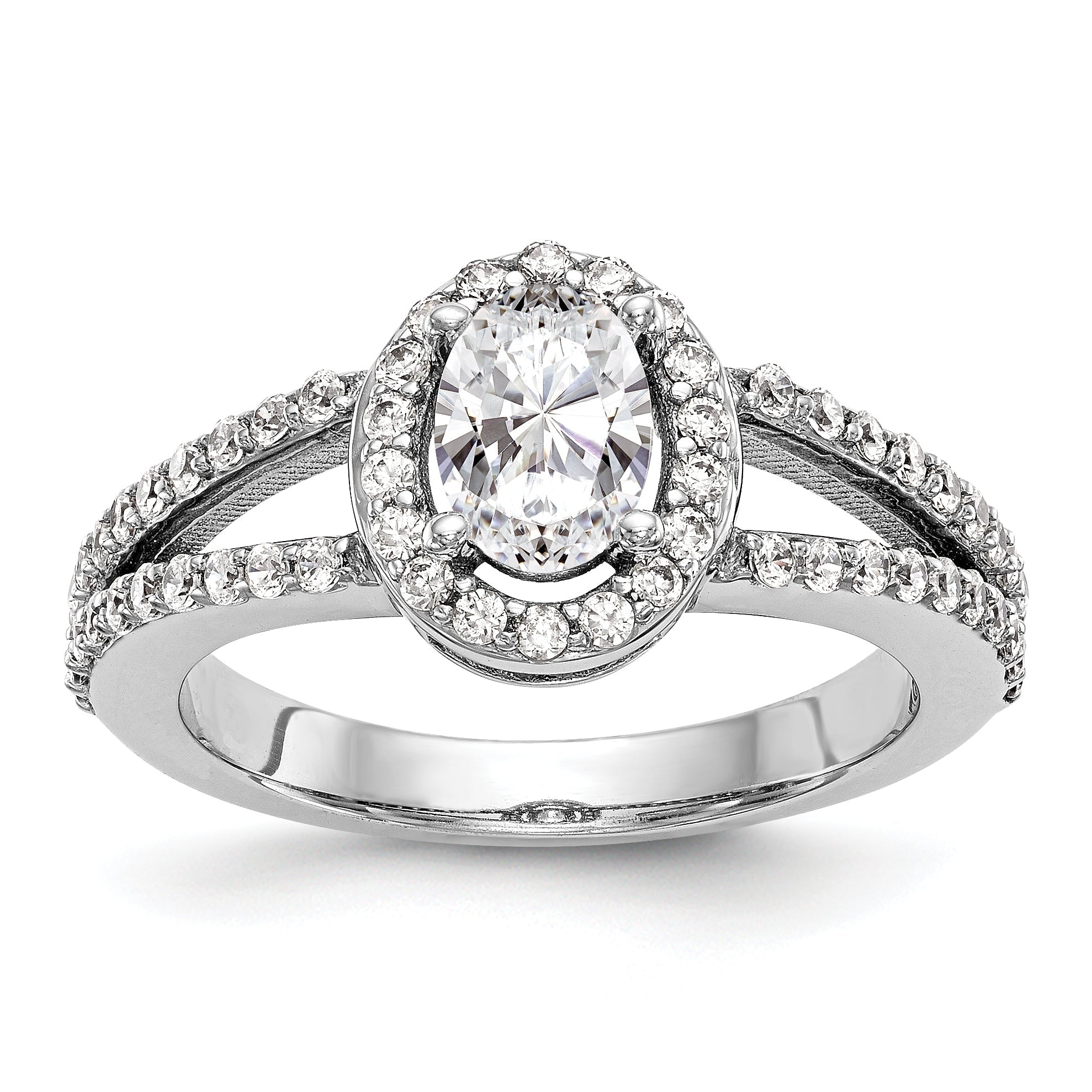 14K White Gold Diamond Oval CZ Oval Halo Engagement Ring
