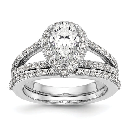 14K White Gold Diamond Pear CZ Pear Halo Engagement Ring