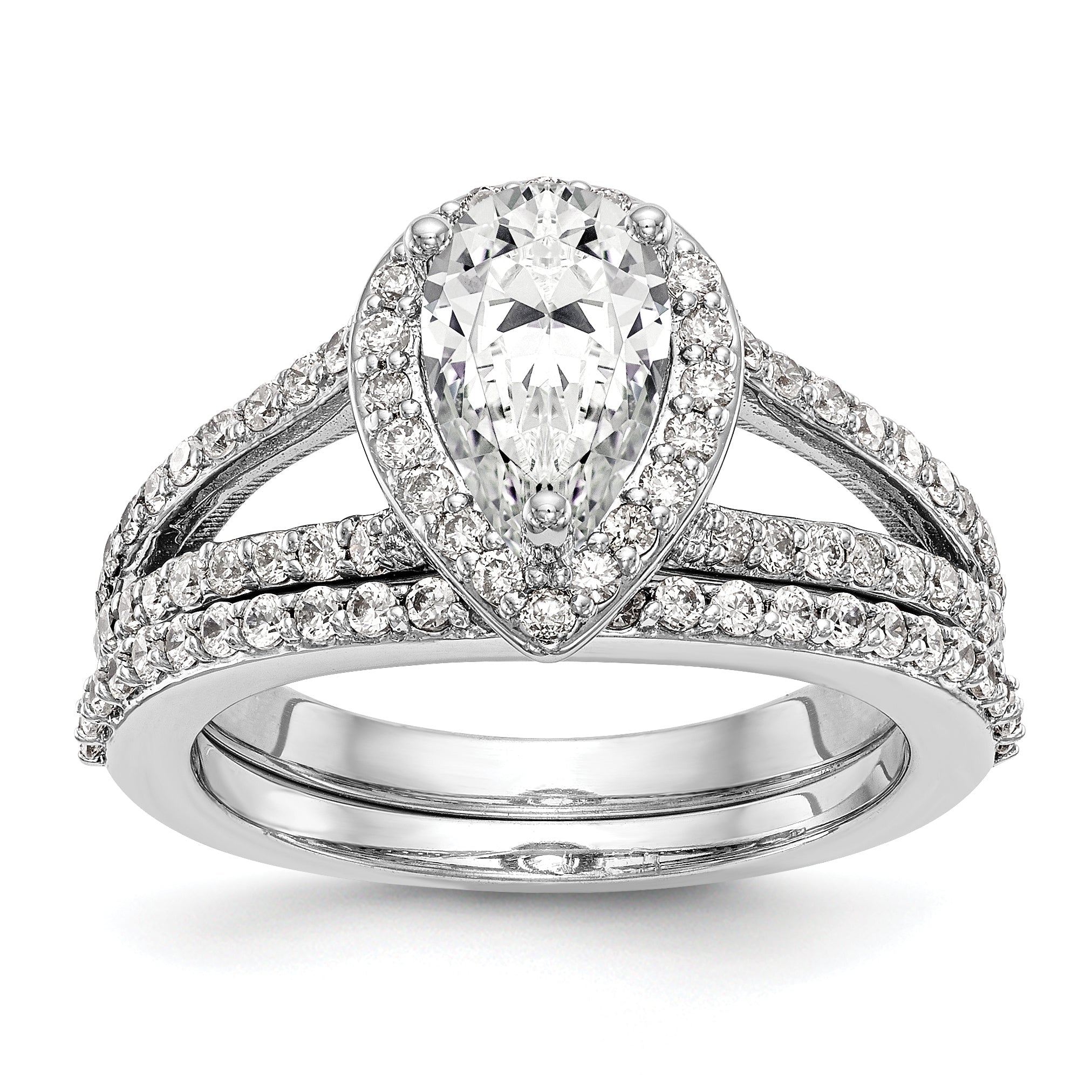 14K White Gold Diamond Pear CZ Pear Halo Engagement Ring