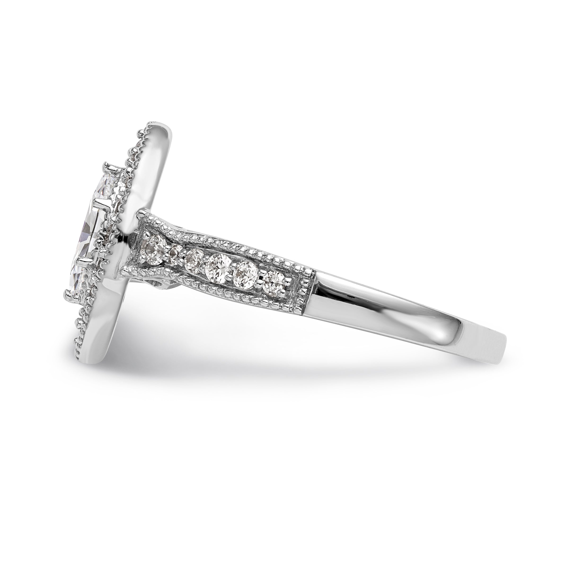 14K White Gold Diamond Marquise CZ Halo Engagement Ring