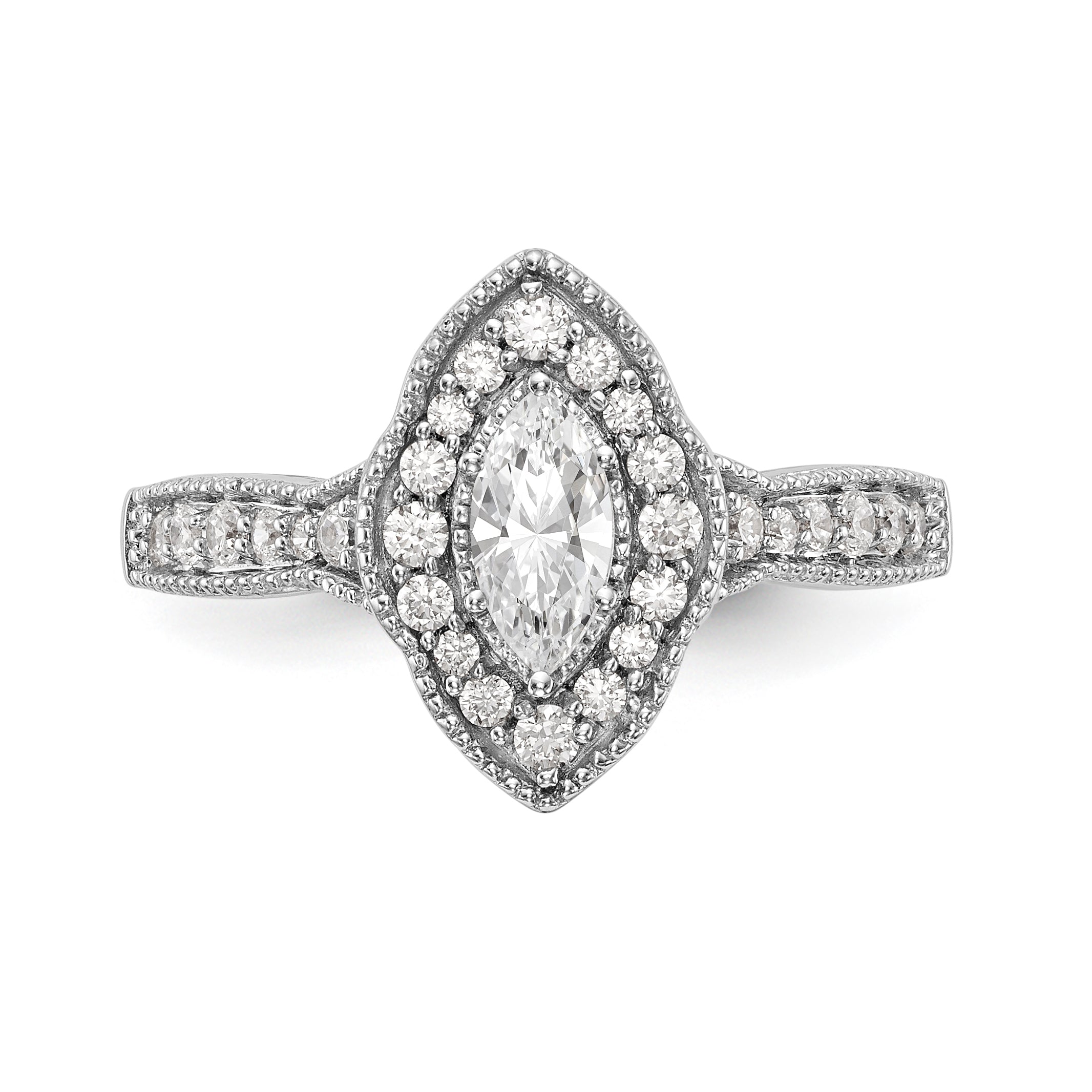 14K White Gold Diamond Marquise CZ Halo Engagement Ring