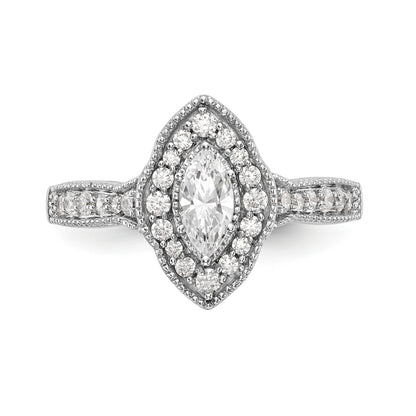 14K White Gold Diamond Marquise CZ Halo Engagement Ring