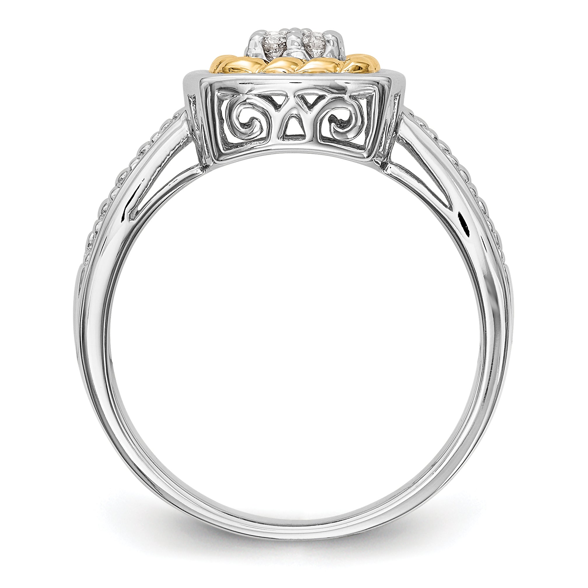 14K Two Tone Complete Diamond Cluster Engagement Ring