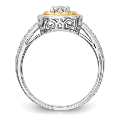 14K Two Tone Complete Diamond Cluster Engagement Ring