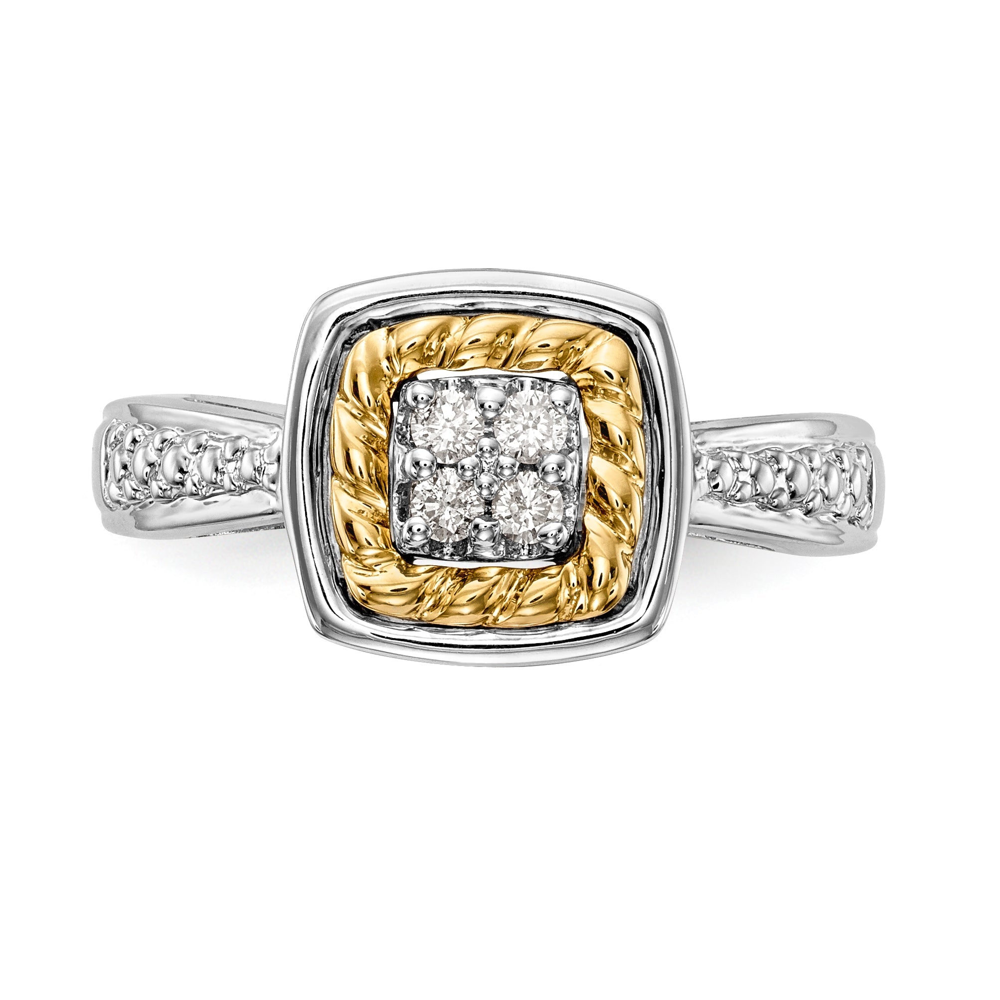 14K Two Tone Complete Diamond Cluster Engagement Ring