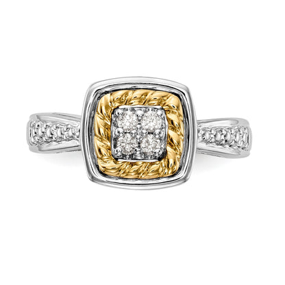 14K Two Tone Complete Diamond Cluster Engagement Ring