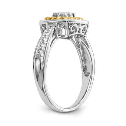 14K Two Tone Complete Diamond Cluster Engagement Ring