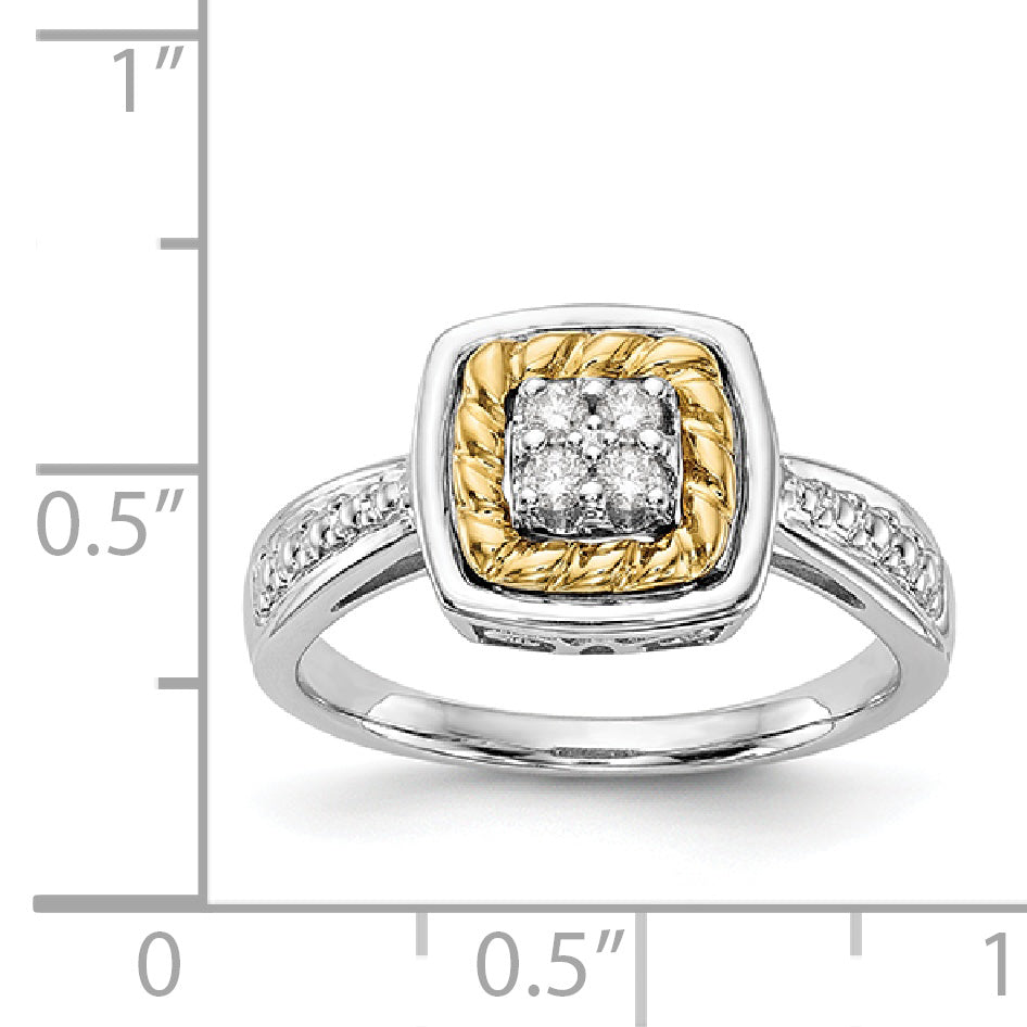 14K Two Tone Complete Diamond Cluster Engagement Ring