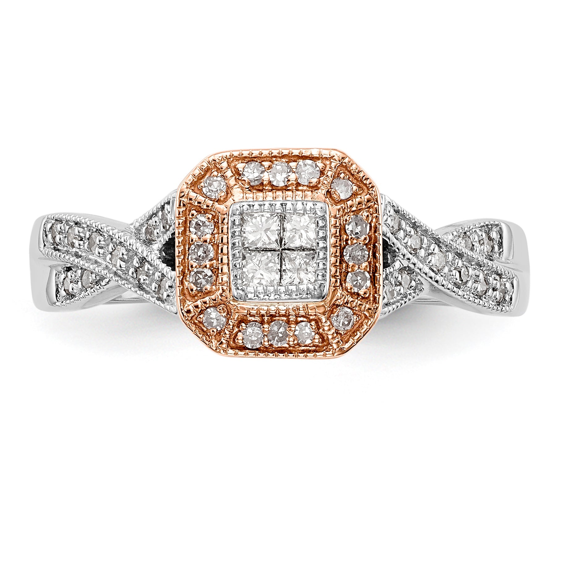 14K Two tone Complete Diamond Cluster Engagement Ring