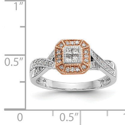 14K Two tone Complete Diamond Cluster Engagement Ring