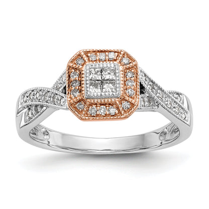 14K Two tone Complete Diamond Cluster Engagement Ring