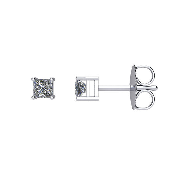Certified 1/4 CTW Princess Cut Diamond Stud Earrings in 14K White Gold