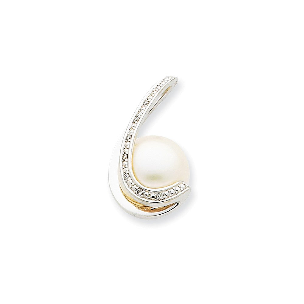 14k White Gold Diamond Pearl Pendant
