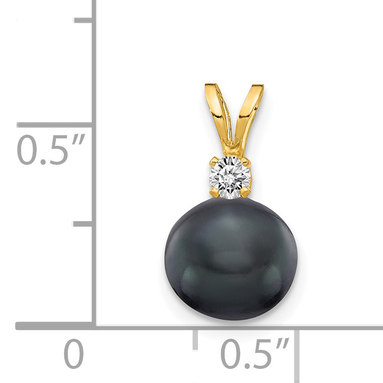 14k 7mm Black FW Cultured Pearl AAA Diamond Pendant