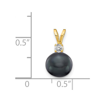 14k Yellow Gold 7mm Black Pearl (H/I1 Quality) Diamond Pendant