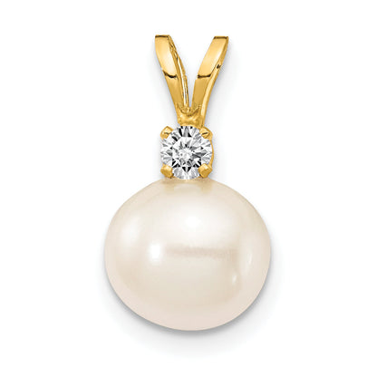 14k 7mm FW Cultured Pearl AAA Diamond Pendant