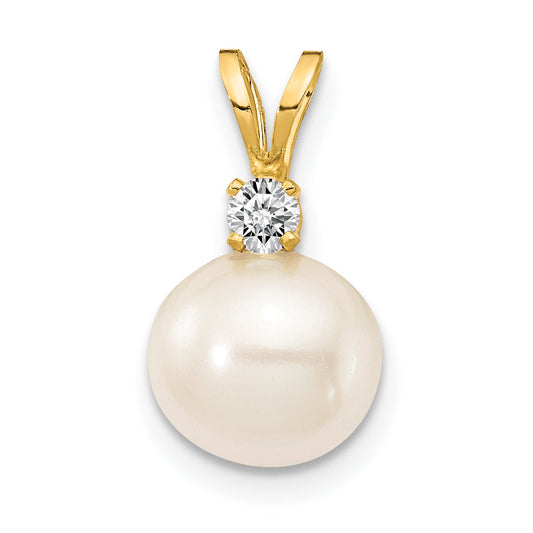 14k 7mm FW Cultured Pearl AAA Diamond Pendant