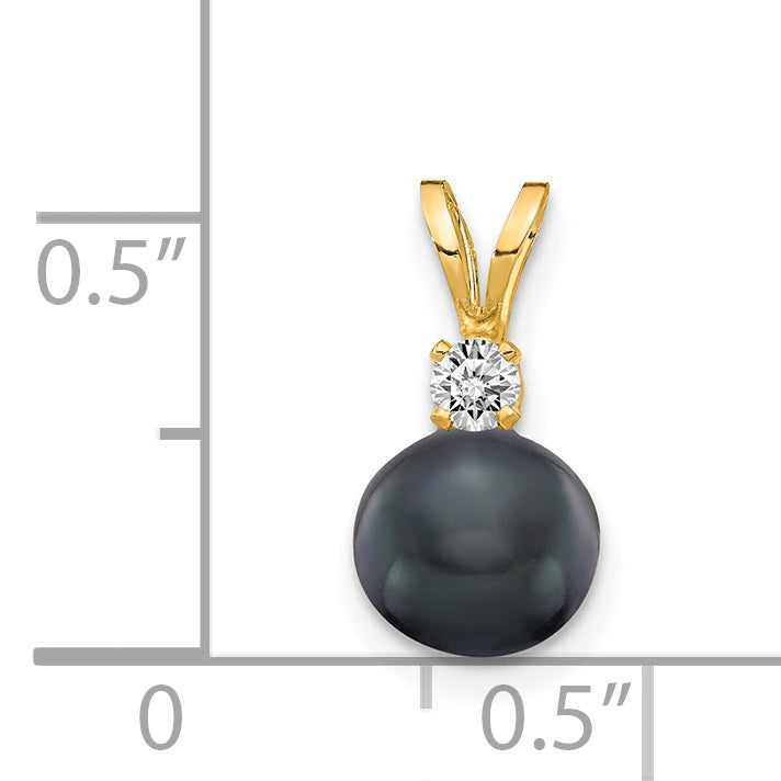 14k 6mm Black FW Cultured Pearl VS Diamond Pendant