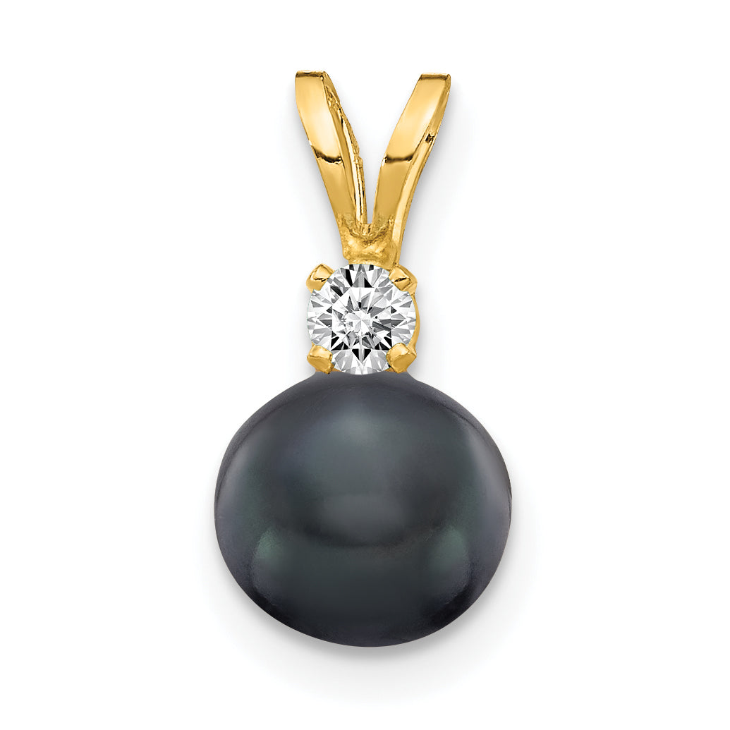 14k 6mm Black FW Cultured Pearl VS Diamond Pendant