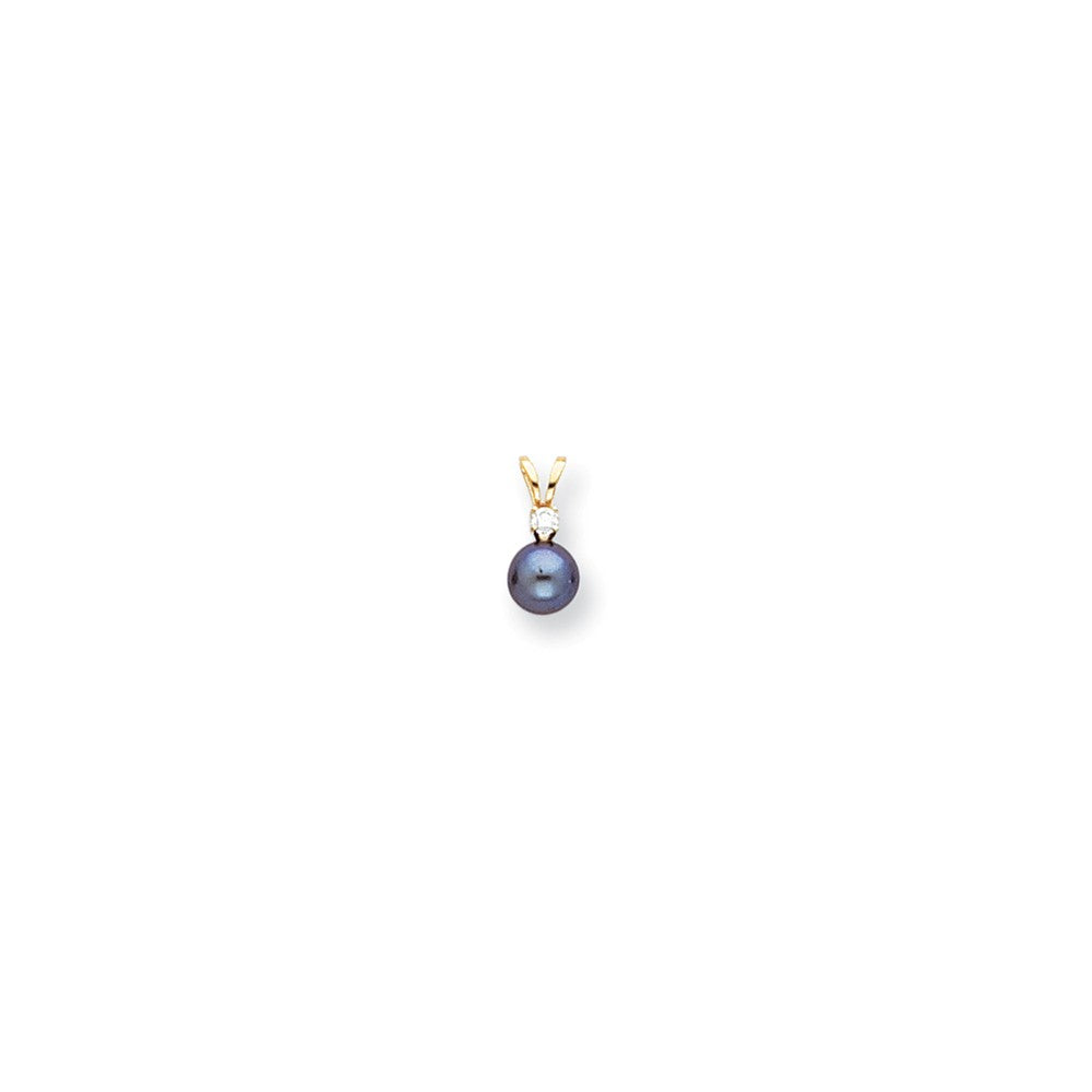 14k Yellow Gold Diamond 5mm Black Pearl (H/I1 Quality) Diamond Pendant