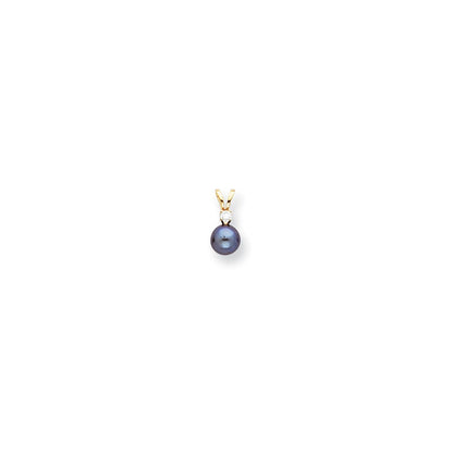 14k Yellow Gold Diamond 5mm Black Pearl (H/I1 Quality) Diamond Pendant