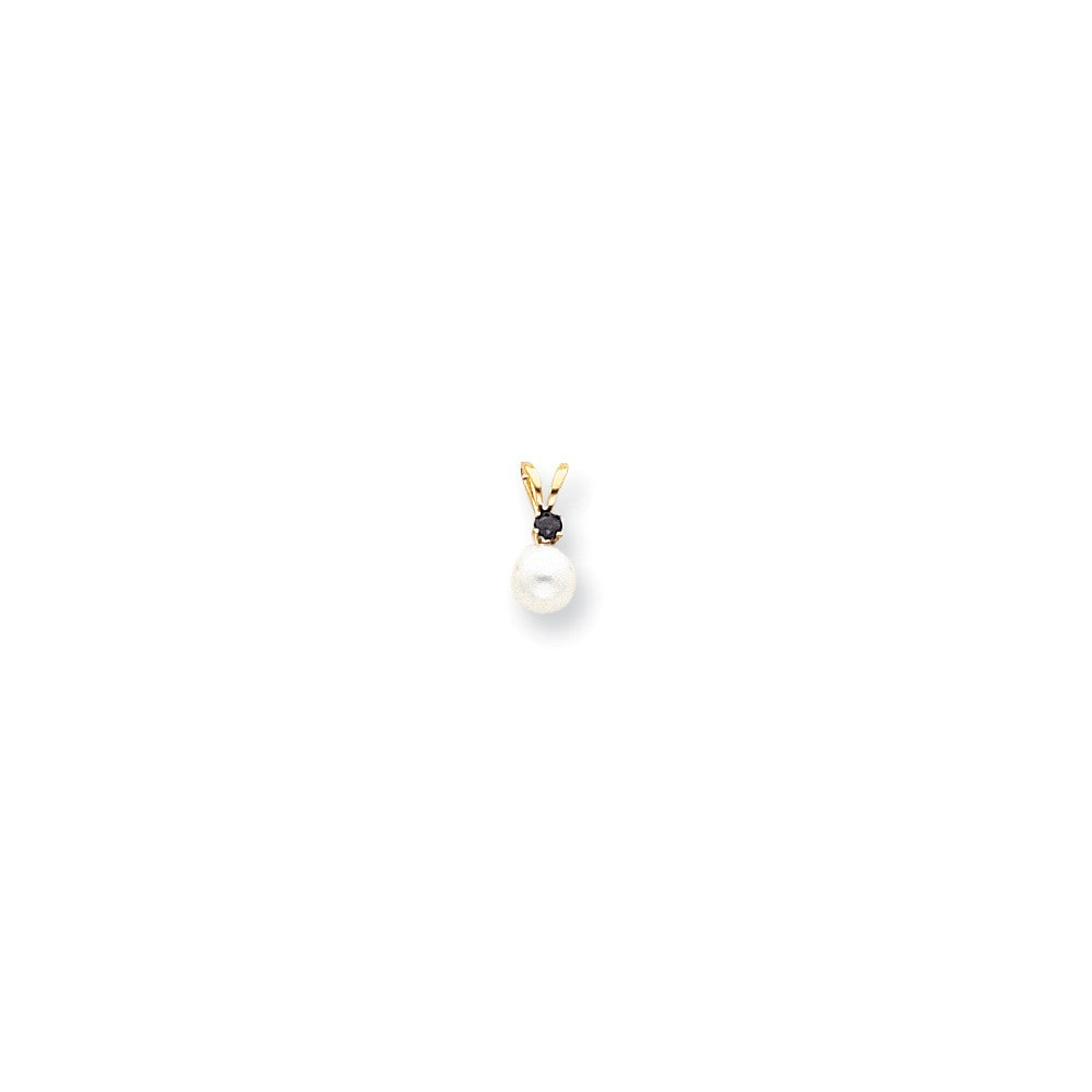 14k Yellow Gold Diamond 5mm White Cultured Pearl u0026 Sapphire Pendant