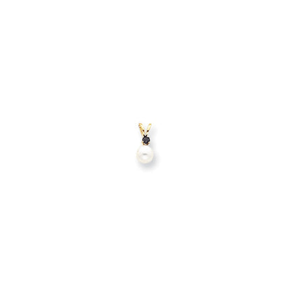 14k Yellow Gold Diamond 5mm White Cultured Pearl u0026 Sapphire Pendant