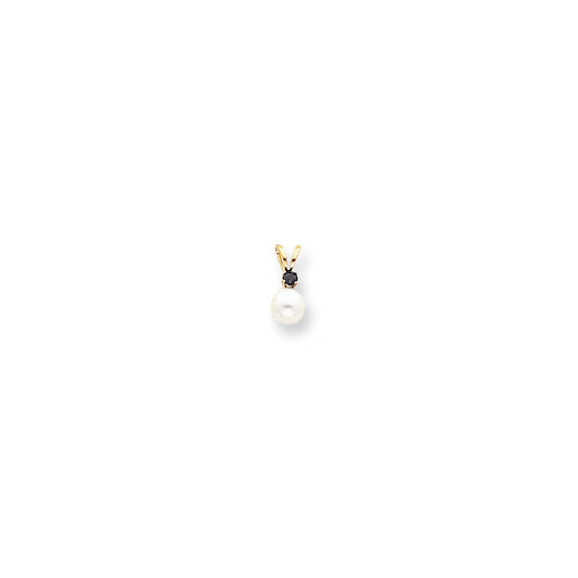 14k Yellow Gold Diamond 5mm White Cultured Pearl u0026 Sapphire Pendant
