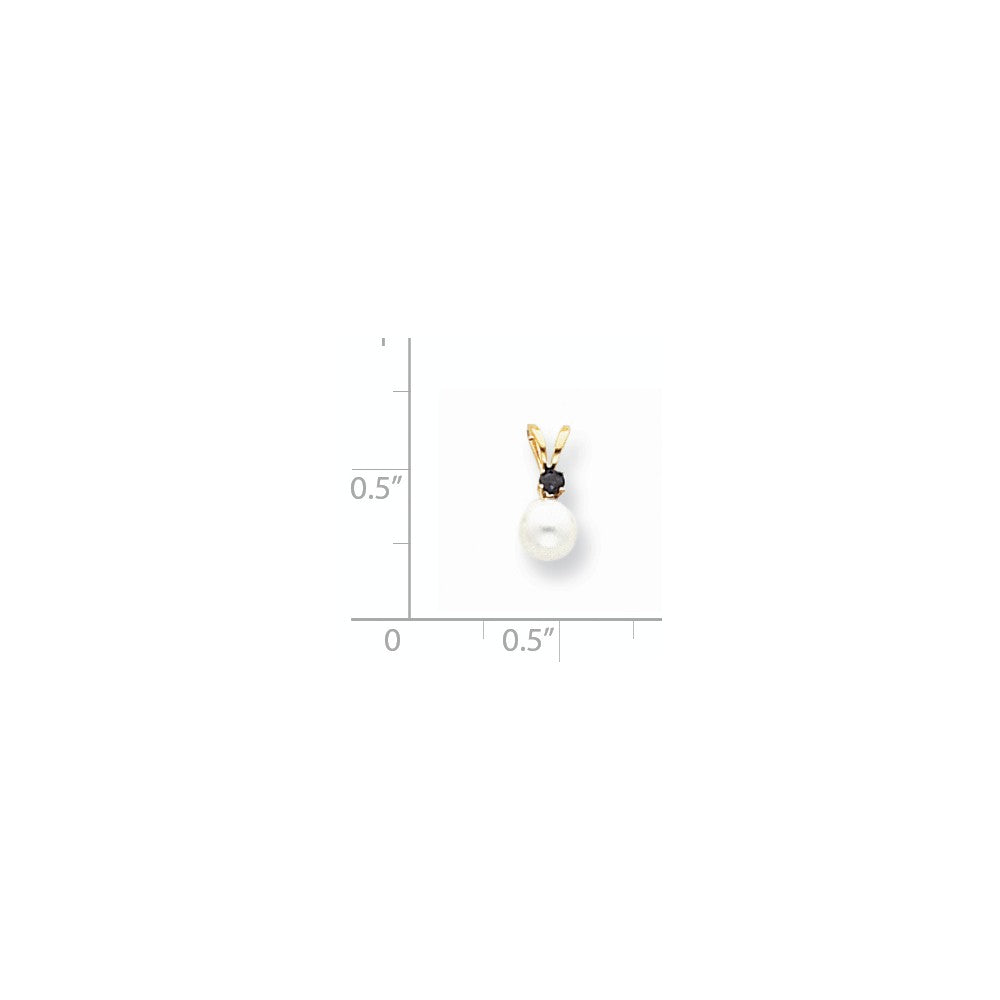14k Yellow Gold Diamond 5mm White Cultured Pearl u0026 Sapphire Pendant