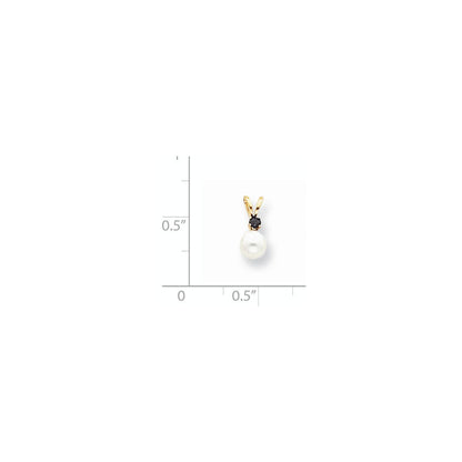 14k Yellow Gold Diamond 5mm White Cultured Pearl u0026 Sapphire Pendant