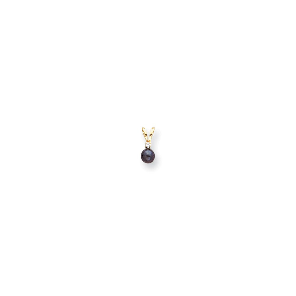 14k Yellow Gold Diamond Black Cultured Pearl u0026 (H/I1 Quality) Diamond Pendant