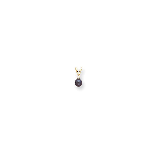 14k Yellow Gold Diamond Black Cultured Pearl u0026 (H/I1 Quality) Diamond Pendant