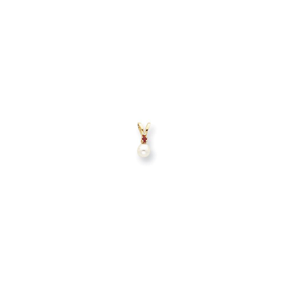 14k Yellow Gold Diamond 4mm White Cultured Pearl u0026 Ruby Pendant