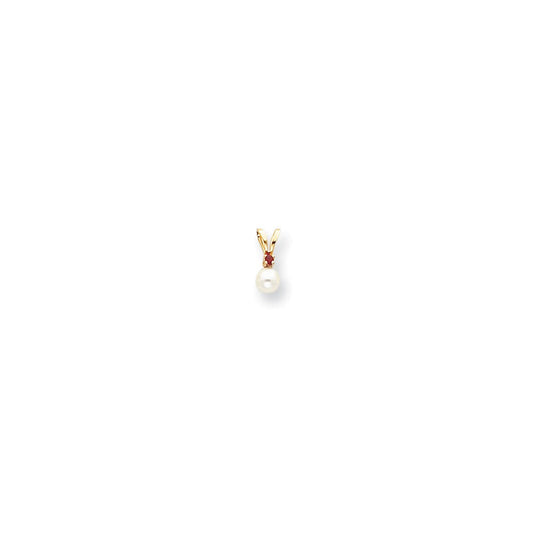 14k Yellow Gold Diamond 4mm White Cultured Pearl u0026 Ruby Pendant