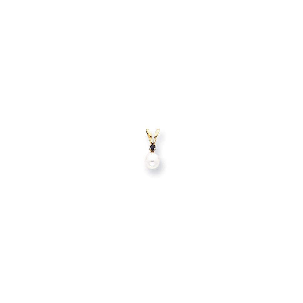 14k Yellow Gold Diamond 4mm White Cultured Pearl u0026 Sapphire Pendant