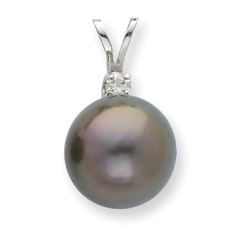 14k WG 10 11mm Round Saltwater Cultured Tahitian Pearl .05ct Dia. Pendant